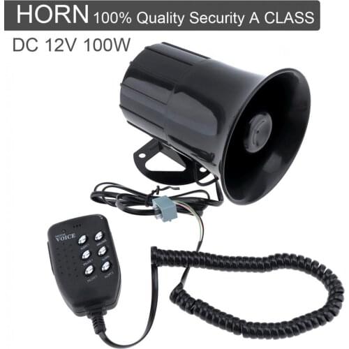 100W 6 Sound Tone Loud Horn Motorcycle Auto Car Truck Vehicle Speaker Warning Alarm Siren Police Fire Ambulance Horn Loudspeaker