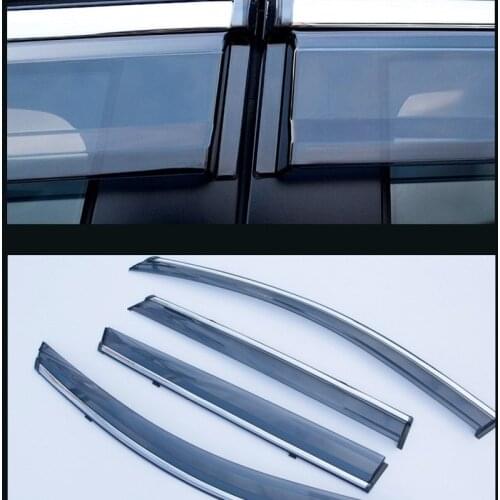 ABAIWAI Auto Exterior Accessories PC+Stainless Steel Car Visor Shades Awnings For Peugeot 301 308 408 508 4PCS Window Stickers