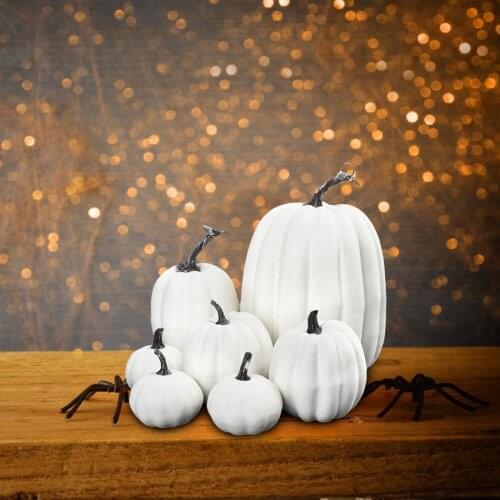 7pcs/Set Artificial Pumpkins Faux Foam Autumn Pumpkins for Halloween Thanksgiving Table Fall Harvest Home Decorations