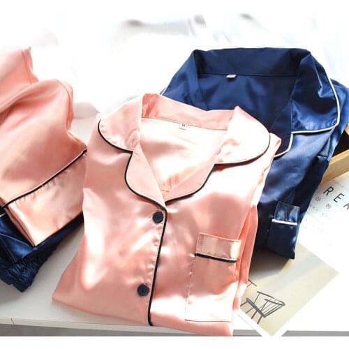 Satin Pajamas Set Couple Sleepwear Silk Long and Short Button-Down Pyjamas Suit Pijama Women Men Loungewear pyjama satin femme