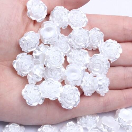 Rose Flower White Many Size To Choose Imitation Pearls Flatback ABS Resin Material Half Pearls Great For Shoes Scrapbooks