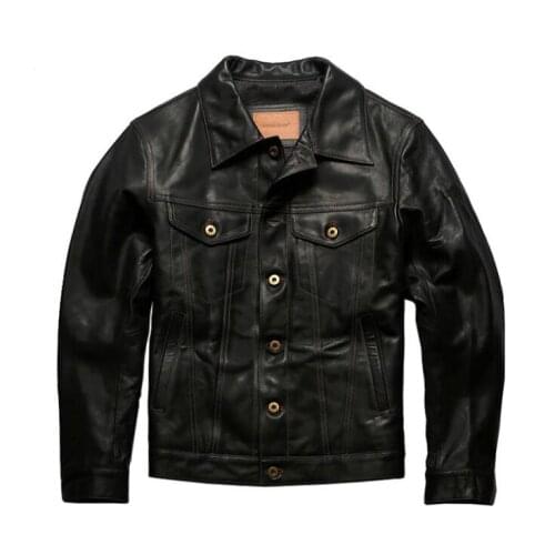 YR!Free shipping.Vintage style oil wax horsehide jacket,classic casual 557 genuine leather coat,high quality leather clothes