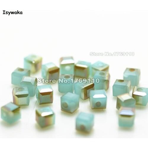 Isywaka 100pcs Cube 4mm Green Golden Color Square Austria Crystal Beads Glass Beads Loose Spacer Bead for DIY Jewelry Making