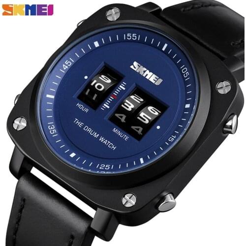 SKMEI Fashion Drum Mens Watches Casual Quartz Men Wristwatch Genuine Leather Comfortable Big Creative Clock reloj hombre 1599