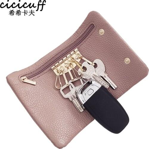 Genuine Leather Car Key Case Wallet New Fashion Cow Leather Brand Car Key Holder Housekeeper Wholesale Zipper Keys Organizer Bag