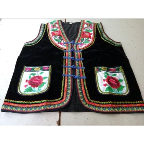 Black embroidery vest Hmong miao Men Dance vest