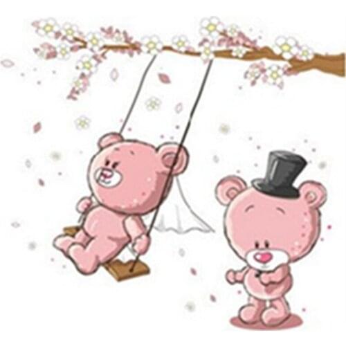 Nursery wall decals cute baby bear 3d vinyl mural stickers kids room decoration children puzzle cartoon animal wallpaper 90*60cm