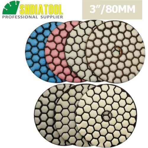 SHDIATOOL 7pcs/set 80mm Diamond Flexible Dry polishing Pad 3" Sanding Disc Without Water For Granite Marble Ceramic
