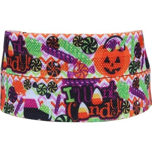 FLRA FOEWholesale Halloween fold over elastic in pumpkin and candy patterns