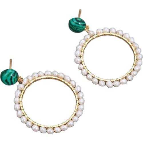 GG Jewelry Green Malachite Gold Color Big Circle Hoop Stud Earrings For Women Gift