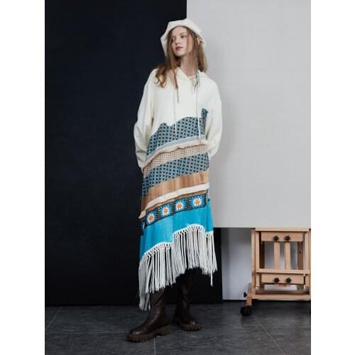 IRINACH475 Fall Winter 2021 Collection Original Design Vintage Patchwork Tassel Long Sleeve Hooded Dress Women