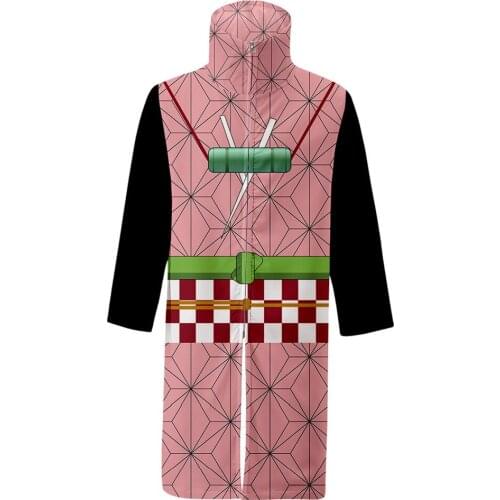 Anime Demon Slayer Kamado Nezuko 3D Printed Cosplay Costume Stand Collar Coat Robe
