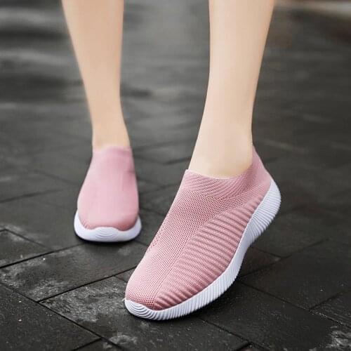 Large Size Summer Breathable Womens Sneakers Sock Woman Sport Shoes for Women Running Shoes Woman Sports Shoes Pink Flat A-467