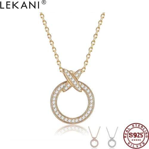 LEKANI 925 Sterling Silver Necklace for Women Cross 5A Cubic Zirconia Energy Circle Pendant Lucky Chains Exquisite Fine Jewelry