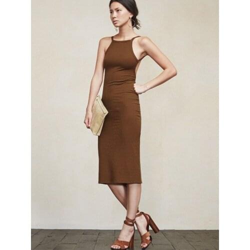 Summer New Commuting Street Sexy Womens Wear Brown Starter Tape Long Dress