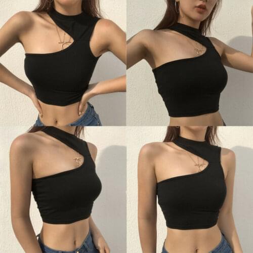 Summer Womens Sexy Sleeveless Tank Top Halter Neck Strapless Bra Vest Blouse Solid Black Singlet Irregular Crop Top T-Shirt