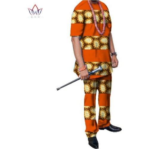 In Stock African Mens Pant Set Traditional Top and Trousers Set Dashiki African Wax Print Clothing Plus Size Pant Suits WY324