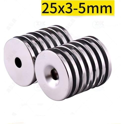 10 20 50 100pcs Neodymium Magnets Dia 25mm Thickness 3mm With 5mm Countersunk Ring Hole Rare Earth Strong Crafts Magnet N35