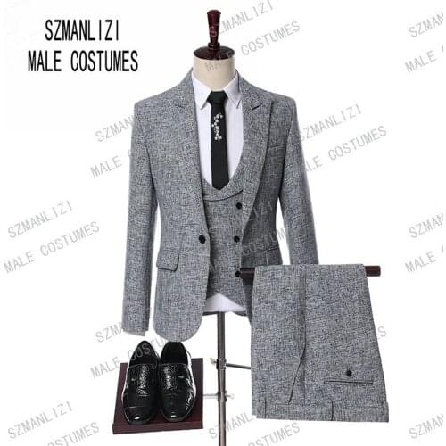 Latest Coat Pant Designs Suits Men 2019 Custom Made Formal Groom Grey Suit Slim Fit Business Mens Tuxedo Wedding Suit For Men