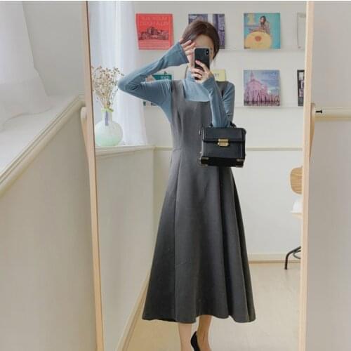 New elastic knitting t shirt Women Dress Suits Female Dress suit Robe Vestido long braces Vintage girls dresses Sell separately
