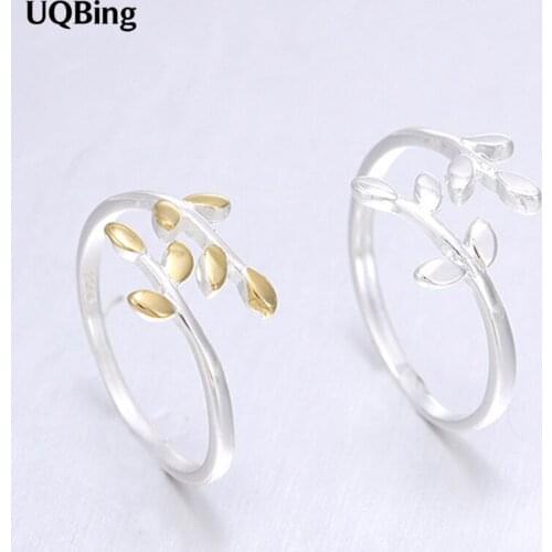New Arrivals Gold/Silver Leaves Plain 925 Silver Rings Adjustable Open Ring For Girl Women Rings Gift Jewelry