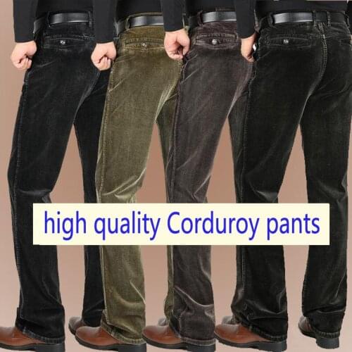 New Autumn Winter Thick Men Corduroy Pants Pure Cotton High Waist Loose Elastic Casual Full Length Large Plus Size 29-38 40 42