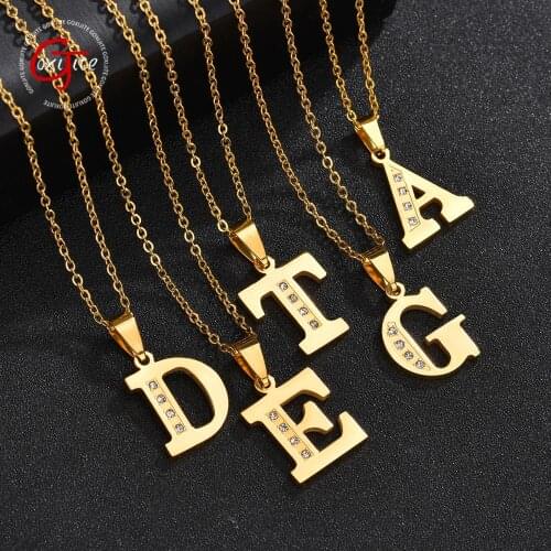 Goxijite Fashion Initial Letter Necklace For Women Cubic Zirconia Gold Alphabet Capital Name Pendant Necklaces Jewllery