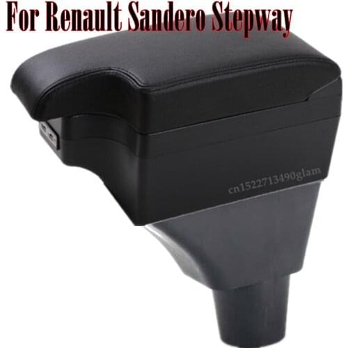 For Renault Sandero Stepway armrest box central Store content Storage box armrest box with cup holder ashtray USB interface