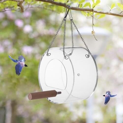 Garden Decoration Practical Bird Feeder Cage SturdyAcrylic Transparent Removable Hanging Round Food Box Garden Decor