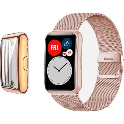 Strap For Huawei Watch Fit Metal Band With Case Metal Bracelet Soft Screen Protector For Honor Band 6 Smart WatchbandAccessories