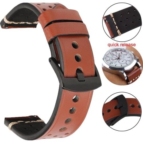 Cow leather Watchband 18 20 22 24mm For Samsung Watch 46mm 44mm 42mm 40mm Strap For Huawei Watch For moto360 II Breathable Strap