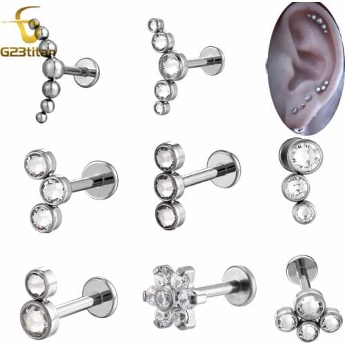 Whole G23 Titanium Labret Crystal Studs Earrings Ear Cartilage Tragus Helix Lobe Piercing Lip Piercings Tongue Rings Body Joyas