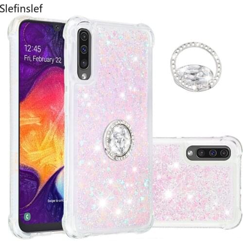 Glitter marble diamond ring holder silicone phone case for Samsung A50 40 70 Note 10 for samsung S8 S9 10 Note 8 9 Free Shipping