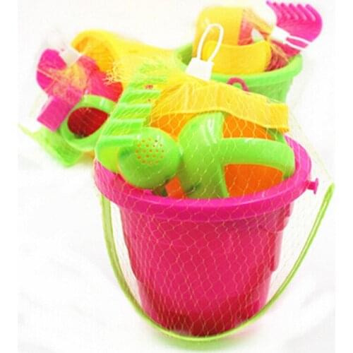 SLPF 5 Piece Set Castle Bucket Spade Shovel Rake Water Tool Sand Kids Summer Game Beach Dune Toys For Children Gift New L16