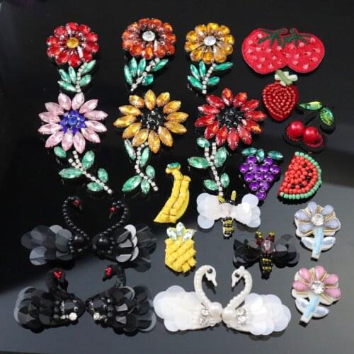Three-dimensional handmade beaded cloth, decorative patches, flowers, beads, swan, bee, watermelon DIY accessories