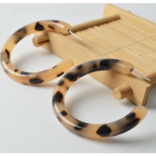 UJBOX Three-dimensional cylindrical Resin acetate earrings Round black leopard Korean wild acetic acid hoop earrings Jewelry