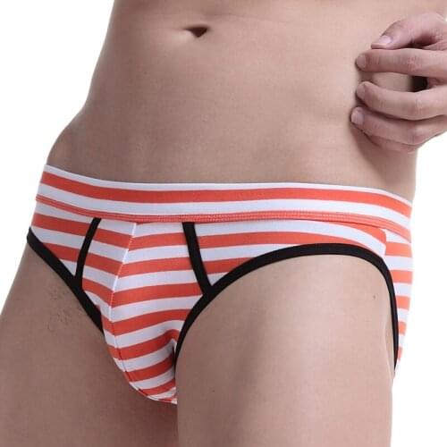 Mens Briefs Breathable Cotton Underwear Sexy U Convex Mens Panties Fashion Striped Underpants Male Mid-Waist Bikini Jockstrap