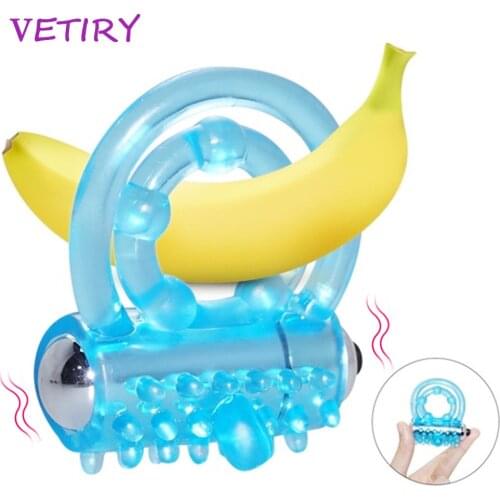 Vibrators Rings Double Cockring Delay Ejaculation Vibrating Penis Rings Adult Sex Toys for Men Built-in Battery Clit Stimulation