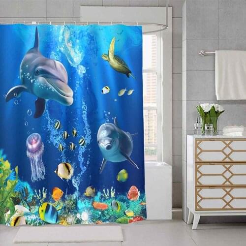3D Ocean Dolphin Waterproof Fabric Bathroom Curtain Jellyfish sea turtle Shower Curtains For bathroom Bath Screens rideau de dou
