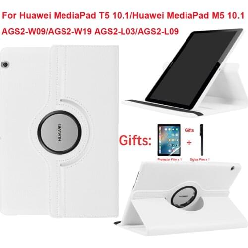 360 Rotating Case for MediaPad T5 10 AGS2-W09/L09/L03 10.1 Tablet Funda Stand PU Leather Flip Cover for Huawei MediaP T5 10 10.1