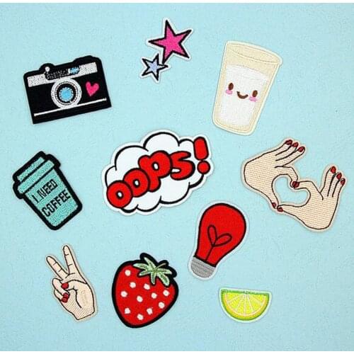 Embroidered Patch Sewing Clothes Patches Iron On Crown Motifs Garment Sticker Hot Fix Star Hand Heart Fabric Badge Applique BU12