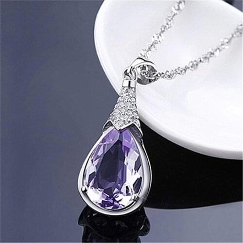 High Quality Necklace Gift Chain Purple Crystal Pendant Jewellery Womens