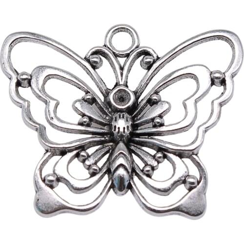 WYSIWYG 1pcs/lot Jewelry Making DIY Handmade Craft Charms Antique Silver Color 38x47mm Butterfly Pendant