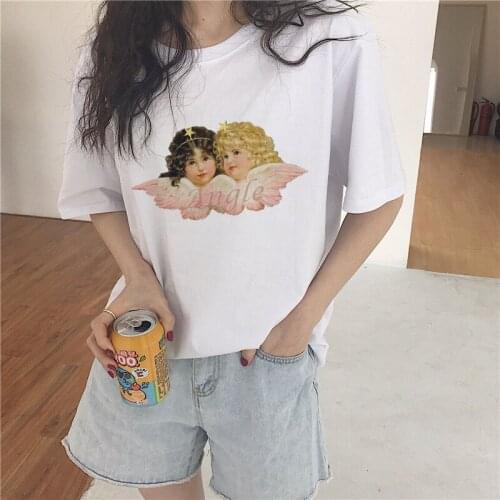 Summer kawaii angel fun cute print Female Short Sleeve T-shirt Harajuku Fashion lady loose casual vintage O-Neck women clothing