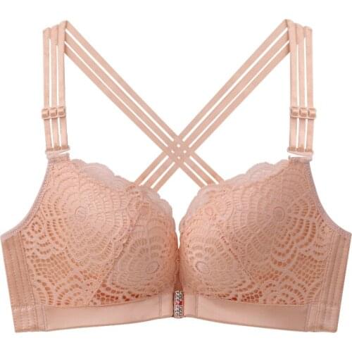 Sexy lace bra Sexy cross belt Front button large size underwear big size plus size bra push up