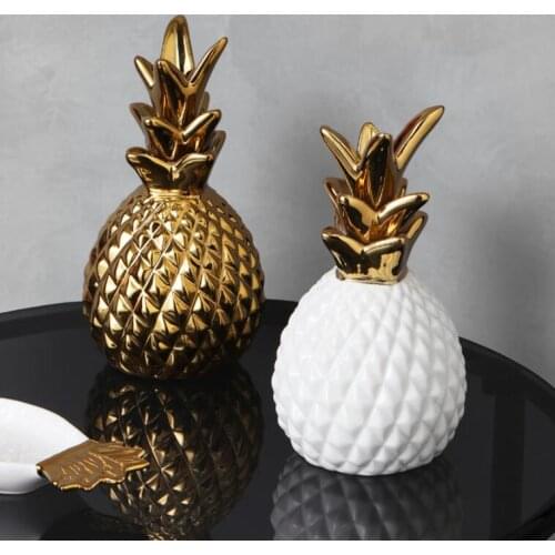 Golden Ceramic Pineapple Statue Model Creative Simplicity Luxury Desktop Home Decoration Wedding Gift
