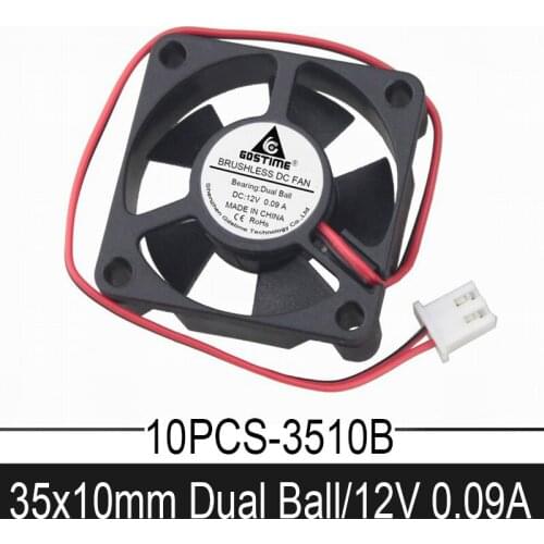10 Pcs Gdstime Ball Bearing DC 12V 2Pin Mini Cooling Brushless 3510 Fan 35MM 35x35x10mm Small Cooler