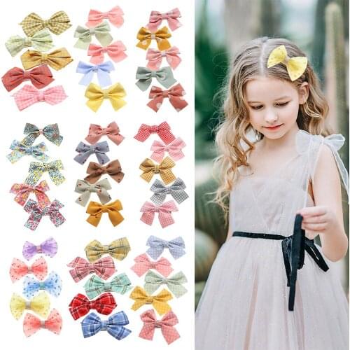 2/5Pcs New Multicolor Girls Bowknot Hair Clips Cute Plaid Print Hairpins Children Hair Clip Headwear Hair Styling Accessories