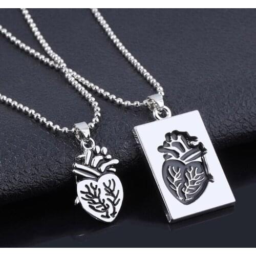 2Pcs/pair Puzzle Anatomical Heart Couple Lovers Necklace Statement Jewelry Gift