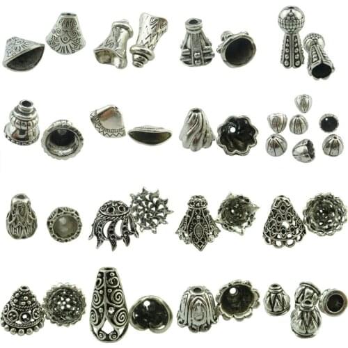 2Pcs Vintage Alloy Shell Leaf Flower Beads Tassel Ends Cap Finding Women Necklaces Jewelry Supplies14945